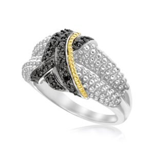 Size: 8 – 18k Yellow Gold & Sterling Silver Entwined Popcorn Ring with Black Diamonds