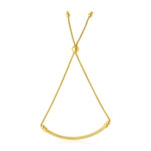 Size: 9.25” – 14k Yellow Gold Smooth Curved Bar and Lariat Style Bracelet