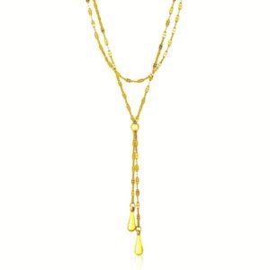 Size: 17” – 14k Yellow Gold Double Strand Chain with Puffed Heart Lariat Necklace