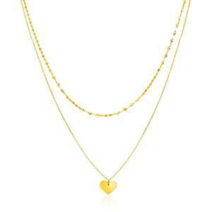 Size: 18” – 14k Yellow Gold 18 inch Two Strand Necklace with Heart Pendant