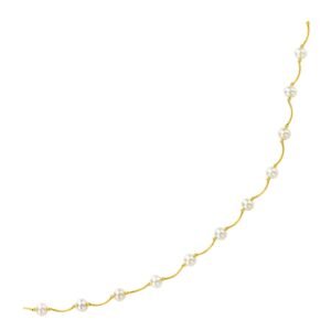 Size: 17” – 14k Yellow Gold Arc Link Necklace with White Pearls