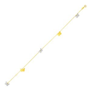 Size: 10” – 14k Two Tone Gold Anklet with Butterflies