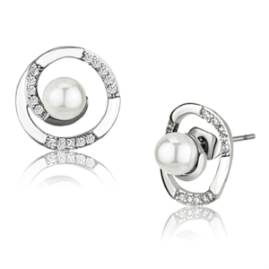 3W366 – Rhodium Brass Earrings with Synthetic Pearl in White