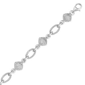 Size: 7.25” – Sterling Silver Cable Oval and Square Link Bracelet with Diamonds (1/4 cttw)