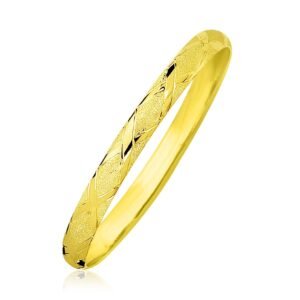 Size: 7” – 10k Yellow Gold Slender Diamond Pattern Textured Bangle