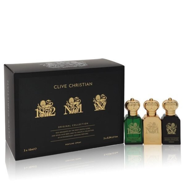 Clive Christian X by Clive Christian Gift Set -- Travel Set Includes Clive Christian 1872 Feminine Clive Christian No 1 Feminine Clive Christian X Feminine all in .34 oz Pure Perfume Sprays (Women)