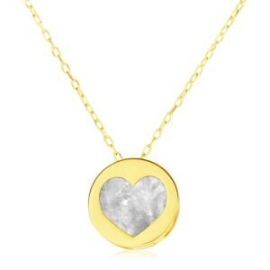 Size: 16” – 14k Yellow Gold Necklace with Heart in Mother of Pearl