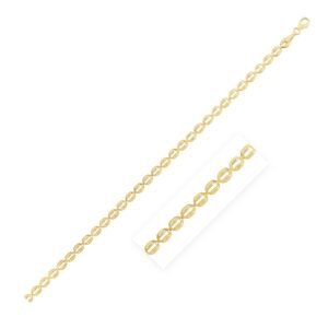 Size: 7” – 14k Yellow Gold High Polish Textured Puffed Oval Link Bracelet (3.8mm)