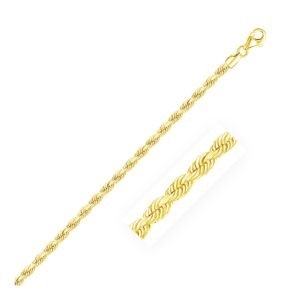 Size: 7” – 3.0mm 10k Yellow Gold Solid Diamond Cut Rope Bracelet