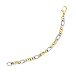 Size: 7.25” – 14k Two-Tone Gold Rope Motif Oval and Round Link Chain Bracelet