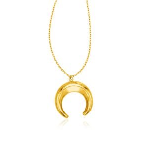 Size: 17” – 14k Yellow Gold 17 inch Necklace with Domed Moon Motif Pendant