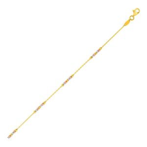 Size: 10” – 14k Tri Color Gold Anklet with Textured Beads