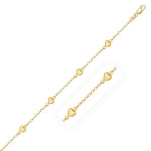 Size: 7” – 14k Yellow Gold Rolo Chain Bracelet with Puffed Heart Stations