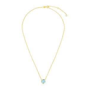 Size: 17” – 14k Yellow Gold 17 inch Necklace with Cushion Blue Topaz