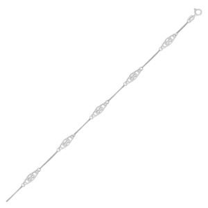 Size: 10” – 14k White Gold Anklet with Fancy Diamond Shape Filigree Stations