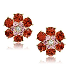 GL252 – IP Gold(Ion Plating) Brass Earrings with Top Grade Crystal  in Multi Color