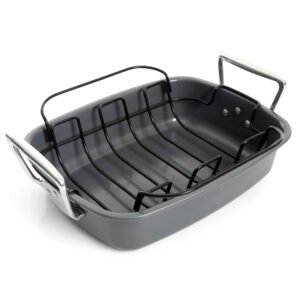 Kenmore Travens 17 Inch Carbon Steel Roaster in Grey with Rack in Black