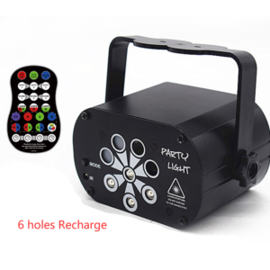 Color: Black, style: 6 holes Recharge – New LED Stage Light Laser Projector Disco Lamp With Voice Control Sound Party Lights For Home DJ Laser Show Party Lamp