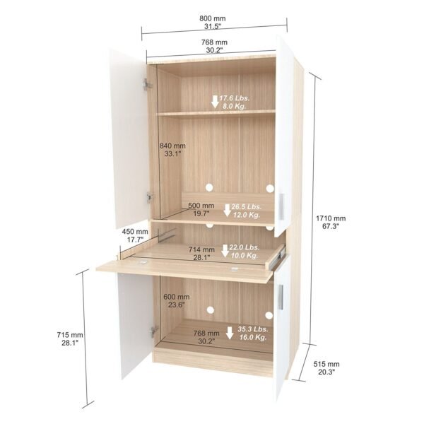 White And Natural Finish Wood Computer Hutch Desk - Image 6