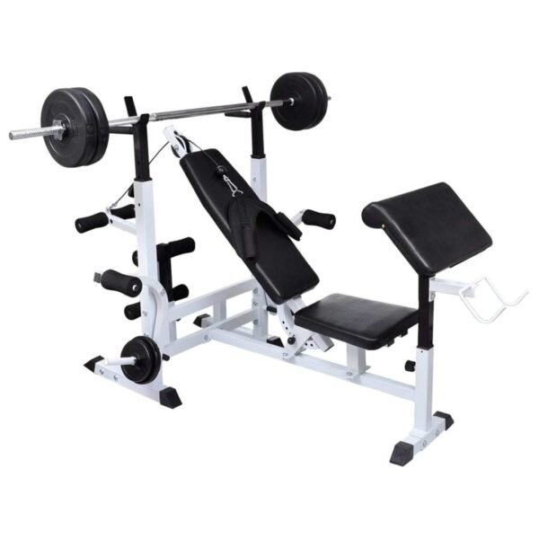 vidaXL Weight Bench with Weight Rack, Barbell and Dumbbell Set 264.6 lb - Image 2