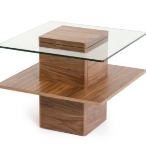 19″ Walnut Veneer And Glass End Table