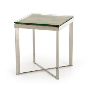 22″ Mosaic Wood  Steel  And Glass End Table