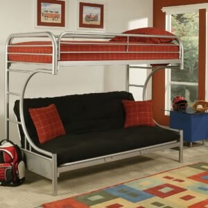 84″ X 62″ X 65″ Twin Xl Over Queen Silver Metal Tube Futon Bunk Bed