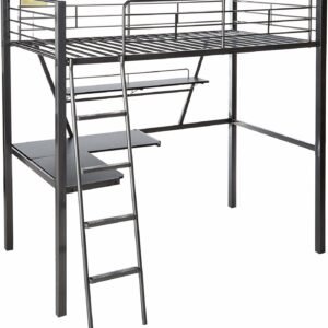 79″ X 42″ X 72″ Silver And Black Metal Tube Loft Bed With Desk