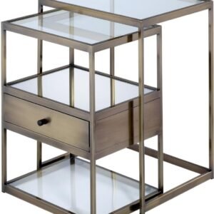 26″ Antique Brass And Clear Glass Mirrored End Table With Two Shelves