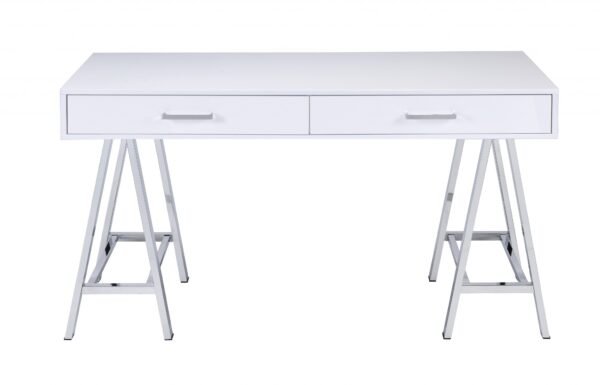 54" White And Silver Writing Desk With Two Drawers - Image 2