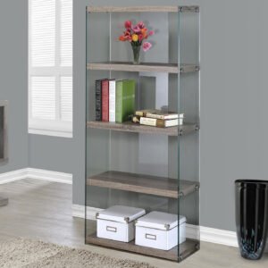 60″ Particle Board And Clear Tempered Glass Bookcase