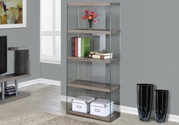 60" Particle Board And Clear Tempered Glass Bookcase - Image 2