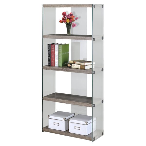 60" Particle Board And Clear Tempered Glass Bookcase - Image 3