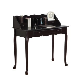 18″ Dark Brown Peninsula Secretary Desk With Two Drawers
