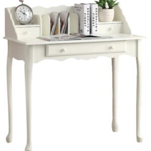 18″ White Rectangular Secretary Desk With Three Drawers