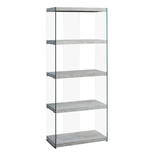 60" Grey Cement Particle Board And Clear Tempered Glass Bookcase - Image 3