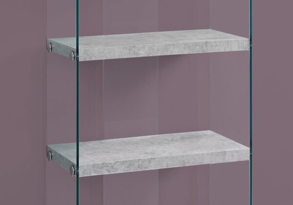 60" Grey Cement Particle Board And Clear Tempered Glass Bookcase - Image 4