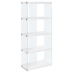 59″ White Glass Four Tier Etagere Bookcase