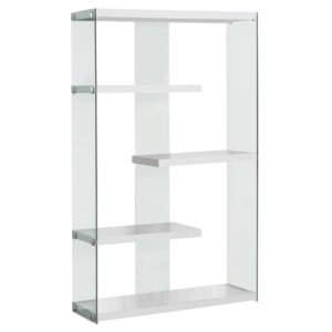59″ White Glass Four Tier Etagere Bookcase