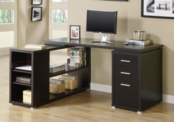 47" Brown L-Shape Computer Desk With Three Drawers - Image 3