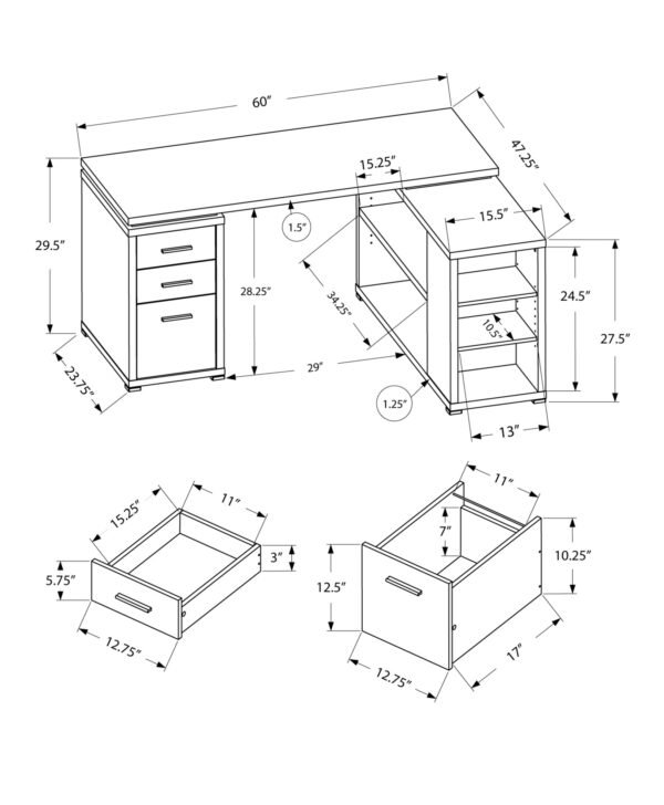 47" Brown L-Shape Computer Desk With Three Drawers - Image 4