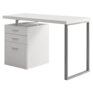 24″ Silver Rectangular Computer Desk With Three Drawers