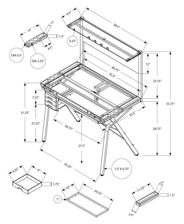 26" Adjustable Grey Rectangular Drafting Table - Image 4