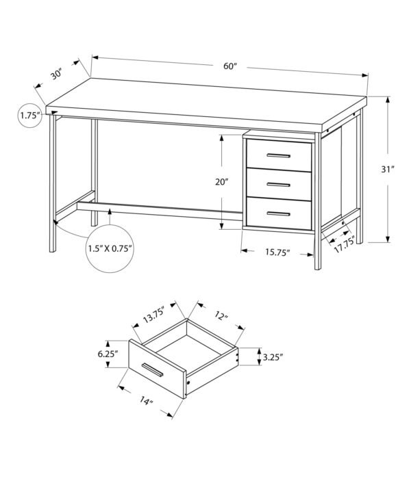 30" White Rectangular Computer Desk With Three Drawers - Image 4