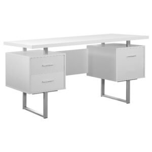 24″ White Rectangular Computer Desk With Three Drawers