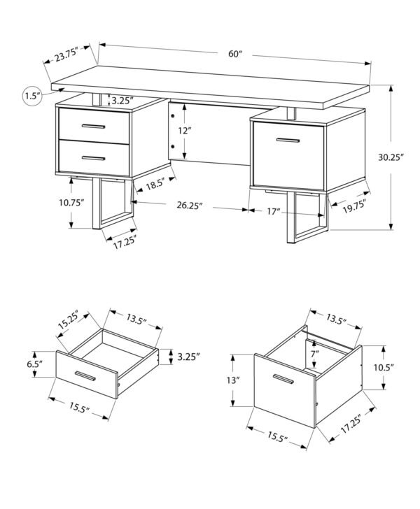 24" White Rectangular Computer Desk With Three Drawers - Image 4