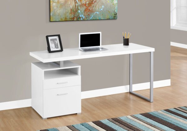 30" White Particle Board And Silver Metal Computer Desk - Image 2