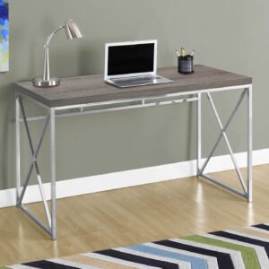 29.75″ Dark Taupe Particle Board And Chrome Metal Computer Desk