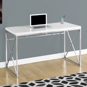29.75″ Glossy White Particle Board And Chrome Metal Computer Desk