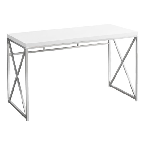 29.75" Glossy White Particle Board And Chrome Metal Computer Desk - Image 3